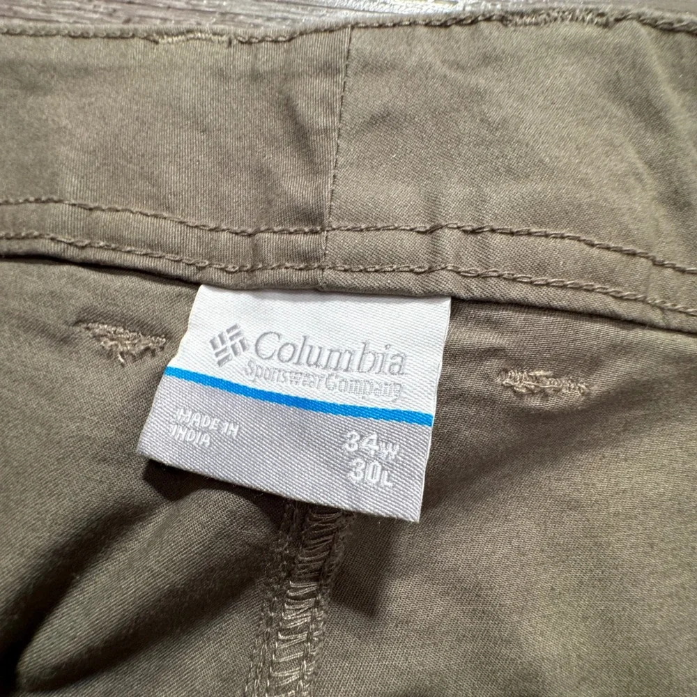 Columbia Pants Men 34 Green Cotton Stretch Regular Fit Hiking Trail AM0449 36x30